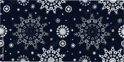 Intricate snowflake pattern on a dark navy background a winter design