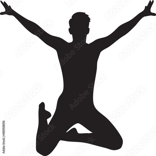 Black silhouette of person doing yoga pose with arms raised