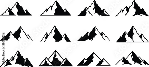 Collection of various mountain silhouettes