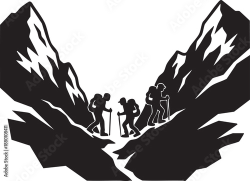 Hikers ascending a mountain silhouette climbing adventure