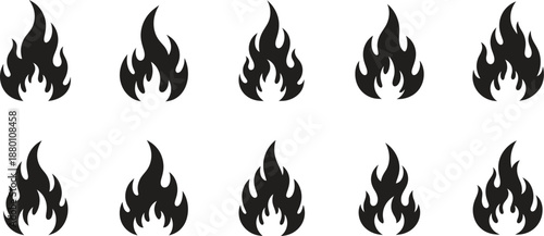 Set of black flame silhouettes on white background silhouette
