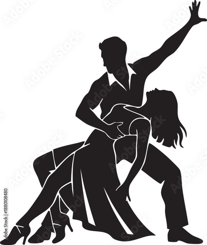 Silhouette of a couple dancing in a dip position black