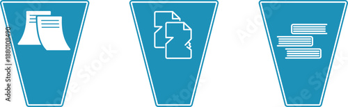 A trash can and wastebasket with office documents and crumpled paper, a household trash can with books and files. A computer trash can