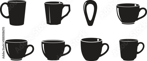 Silhouette of various black coffee mugs