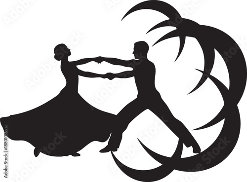Silhouette of couple dancing with swirling background