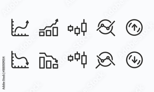 Financial investment and Money management related icon set vector. Business and finance concept, revenue, trading, stock market symbols with growth graph and reduce cost infograph. Editable, Perfect