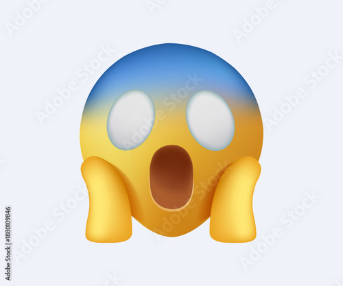 Screaming emoticon emoji with two hands holding the face. Surprised wow emoji face 3d vector illustration. Shocked and scared face emotion. shocked wow emoticon with open mouth, cute smiley emoticons