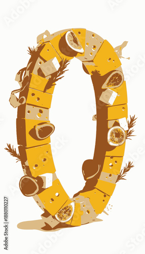 Artistic Arrangement of Cheese, Figs, and Herbs in a Unique Culinary Presentation Forming a Circular Shape with Intricate Textures and Vivid Colors