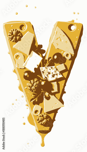 Creative Cheese Ornament with Grapes, Walnuts, and Parsley in a Decorative 'V' Shape Drizzled with Honey