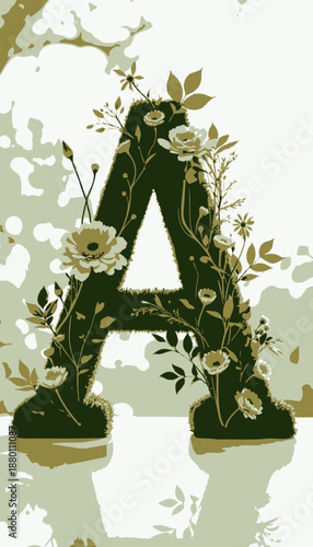 Elegant Topiary Art of Letter A Adorned with Vibrant Pink Flowers and Lush Greenery Against a Soft Nature Background Creating Harmony