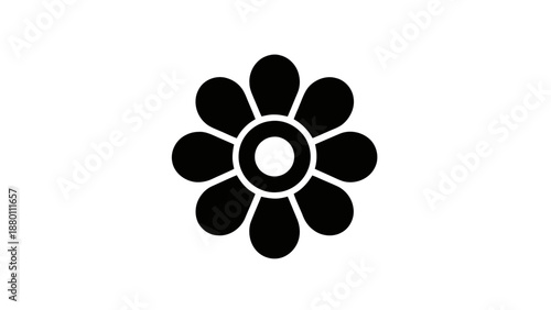 Vector illustration of a minimalist black flower silhouette icon with an artistic design, on transparent background