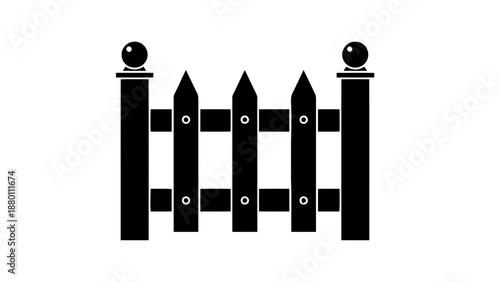 Vector illustration of a classic black picket fence section, on transparent background, for garden and home design