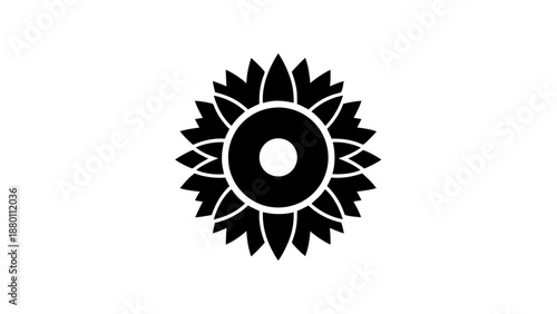 Vector illustration of a stylized sunflower silhouette icon, beautiful floral design, on transparent background