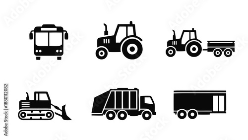 Vector illustration of essential heavy vehicles and transport icons on transparent background for graphic design