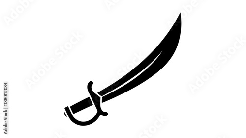 Vector illustration of a curved sword, symbol of valor and adventure, on transparent background
