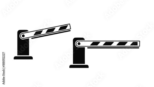 Vector illustration of two automatic car park barrier gates, security access control, on transparent background