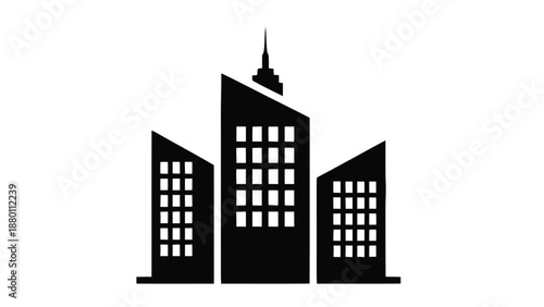Vector illustration of a modern cityscape with tall office buildings, on transparent background
