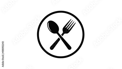 Vector illustration of a crossed spoon and fork dining icon symbol for restaurant, on transparent background