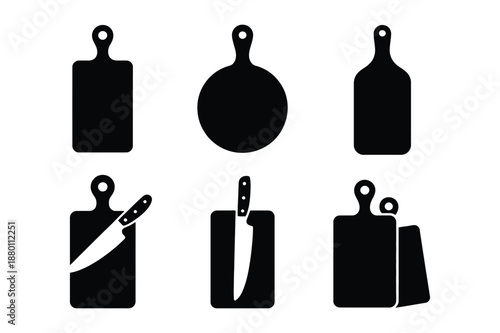 Kitchen cutting boards and professional chef knife silhouettes