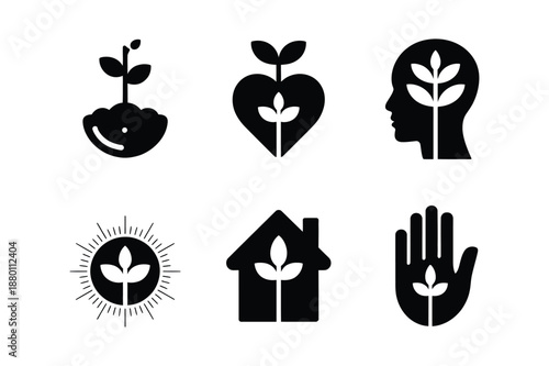 Environmental growth and sustainability concept icons set
