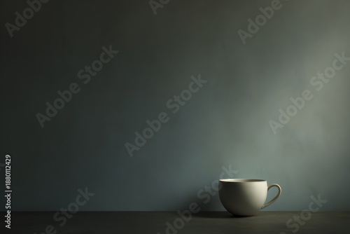 Warm cup placed on a simple table with a plain wall behind, highlighting a moment of stillness in a cozy space