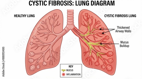 Comparison Diagram of Healthy Lung and Cystic Fibrosis Lung