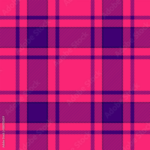 Anniversary plaid fabric check, linear seamless pattern background. Illustration tartan vector texture textile in pink and violet colors.