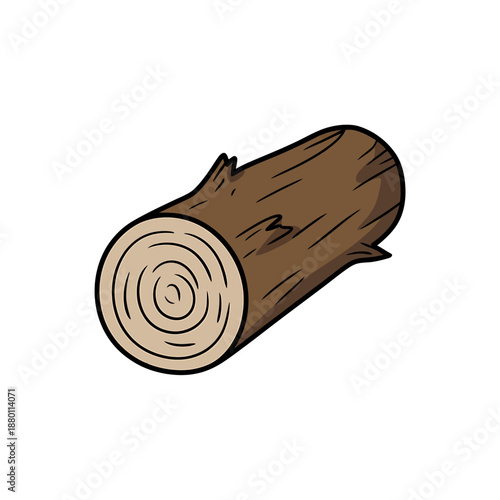 Illustrated Brown Wooden Log Isolated on White Background