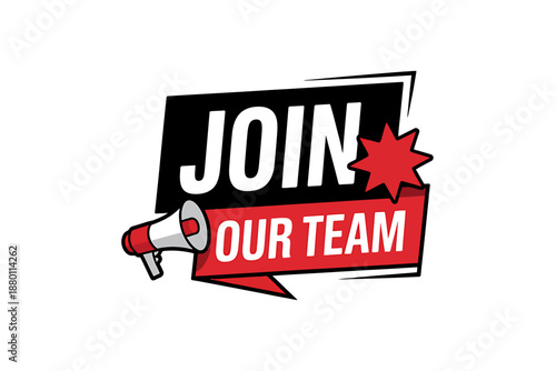 Join Our Team Graphic with Megaphone and Star Symbol