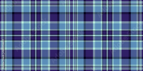 40s check seamless background, cover plaid textile pattern. Open vector tartan fabric texture in indigo and cyan colors.