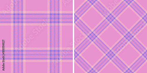 Plaid check textile of fabric texture vector with a tartan background seamless pattern. Set in kids colors for graphic design detailed editable swatch.