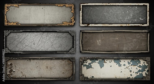 Collection of Grungy Industrial Text Frames and Weathered Survival Game UI Elements