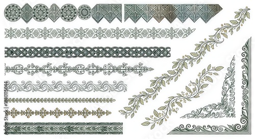 Intricate Hand-Drawn Borders and Corner Elements: Celtic, Floral, and Ornate Engraving Styles