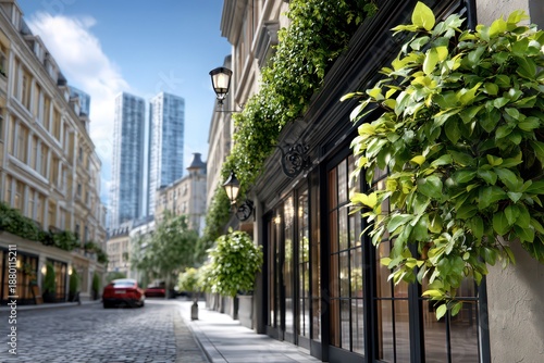 Wallpaper Mural European street with planters on transparent background storefronts. Torontodigital.ca