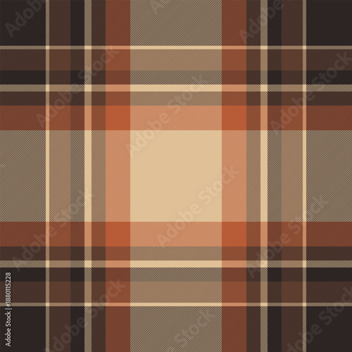 Identity background vector seamless, checking textile plaid pattern. Mid check tartan texture fabric in orange and dark colors.