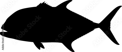silhouette photo of giant trevally with white background
