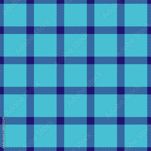 Line vector textile check, no people tartan fabric pattern. Skirt plaid texture seamless background in indigo and cyan colors.