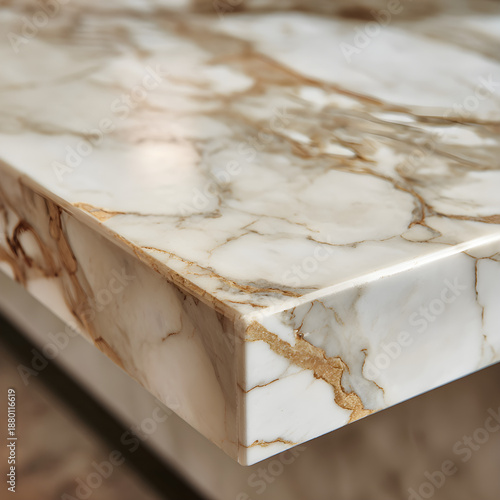 Full-frame 2D calacatta marble countertop with soft, golden veins and natural flaws, polished to perfection for a clean, elegant design.