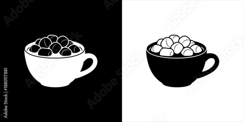 Two contrasting cup of hot cocoa with marshmallows illustrations