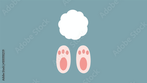 Simple illustration of baby feet and thought bubble on blue background.