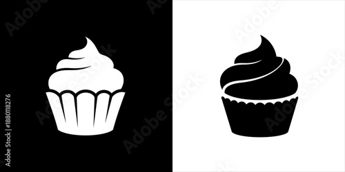 Minimalist black and white cupcake icons, perfect for dessert menus, bakery branding, and sweet treat promotions