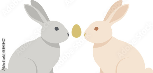 Two cartoon rabbits facing each other with an egg.
