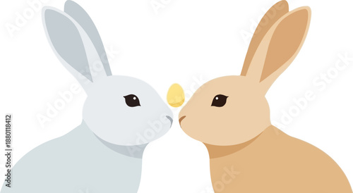 Two cartoon rabbits facing each other with noses touching.