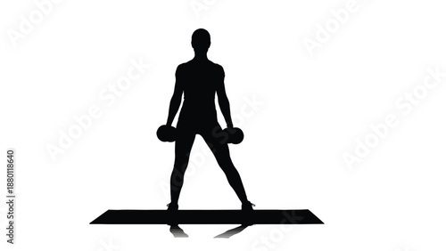 Silhouette of athletic woman holding dumbbells preparing for intense strength training exercises indoors
