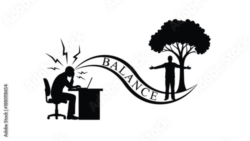 Stressed office worker finding work life balance through nature illustrates mental well being concept