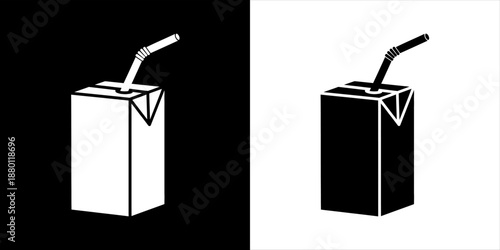 Juice Box Packaging with Straw - Black and White Icons