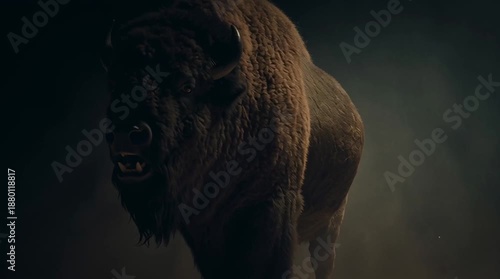 Ferocious Bison Standing and Roaring Full Body Wildlife Illustration Generative AI