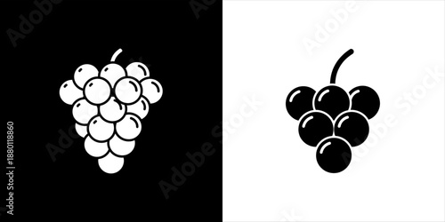 Minimalist Grape Icon Design in Contrasting Black and White Tones for Culinary and Beverage Themes