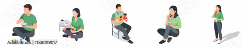 Minimalist Flat Style People Having Meal and Snack Time Illustration