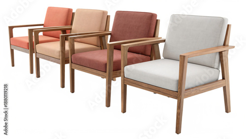 Stylish wooden chairs with colorful cushions in modern design